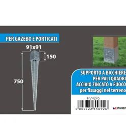 Best Portapali ancoraggio a punta per pali a sezione quadrata 91 x 91 x 150 x 750 mm Ferramenta Per Esterno