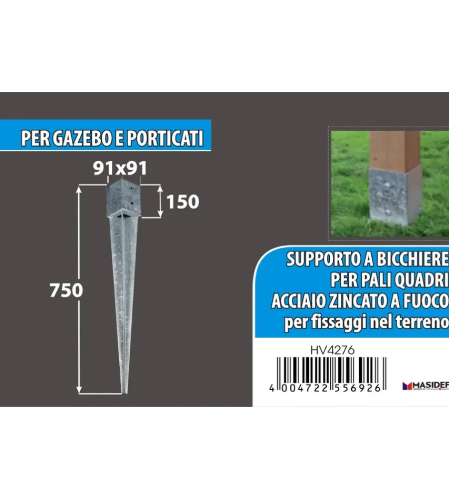 Best Portapali ancoraggio a punta per pali a sezione quadrata 91 x 91 x 150 x 750 mm Ferramenta Per Esterno