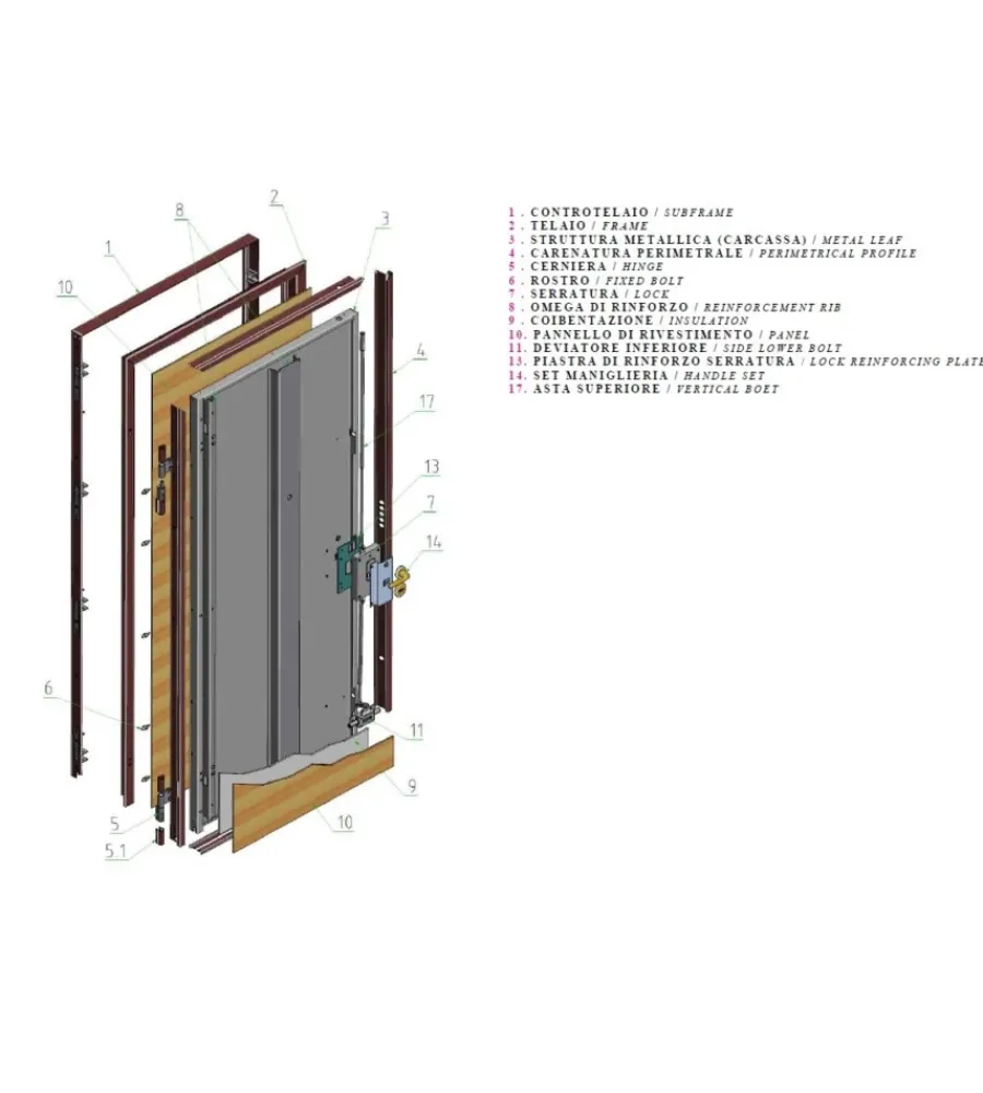 Porte, Scale E Pavimenti- Portoncino blindato colore tanganica con apertura a sinistra, 90x210 cm