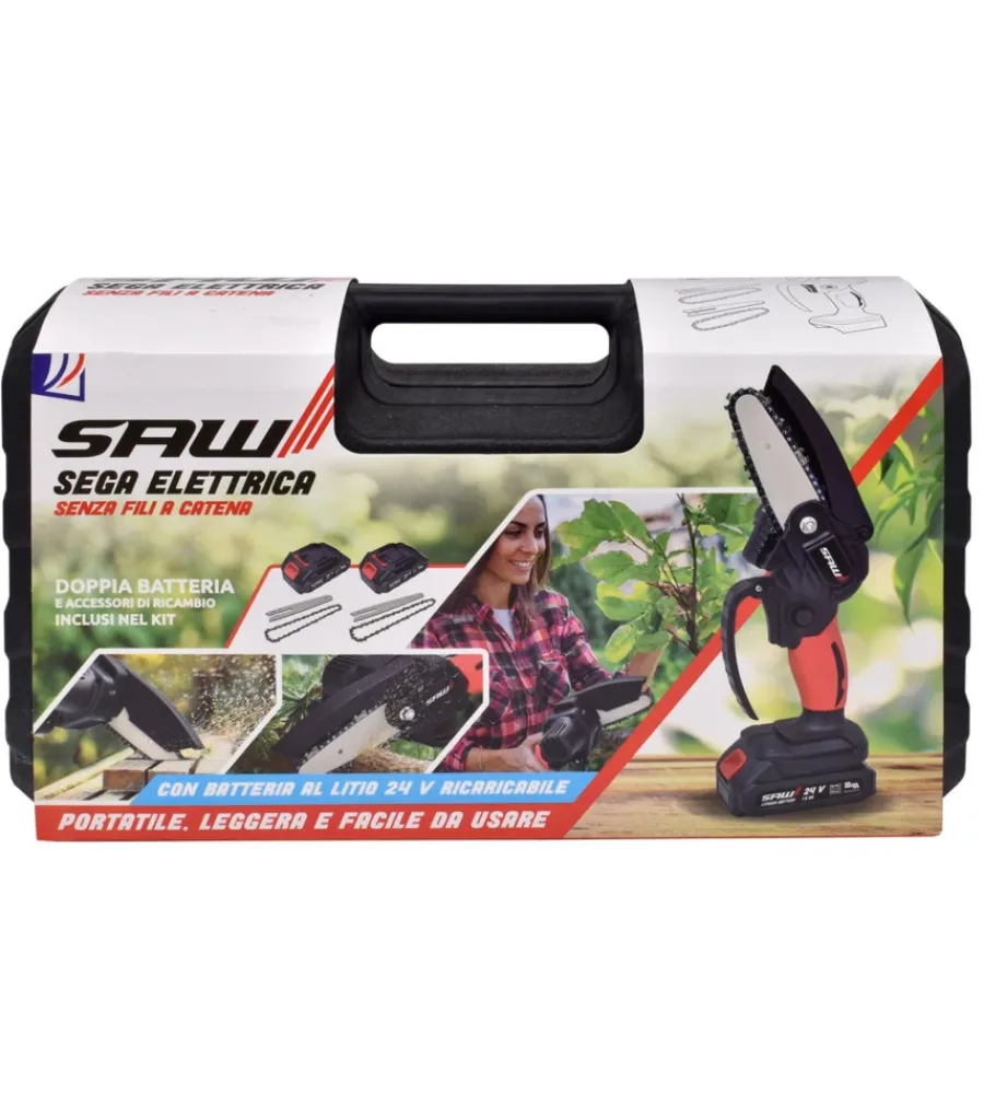 Potatori|Potatore a catena a batteria saw barra 10 cm 2 batterie 24v 1,5ah