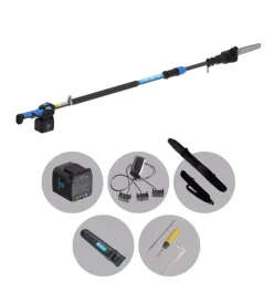Sale Potatore a catena telescopico a batteria "t-rex 160-240" barra 21 cm 21,6v 5ah, caricabatterie tripla uscita, tracolla, sacca da trasporto, kit attrezzi e copri-barra Potatori