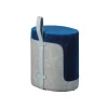 Pouf blu e grigio con maniglia in ecopelle, 38x32,5x43 cm Poltrone E Pouf
