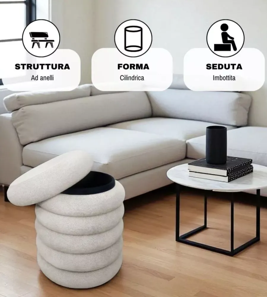 BellaHome Poltrone E Pouf|Pouf contenitore avorio 38x38x45 cm