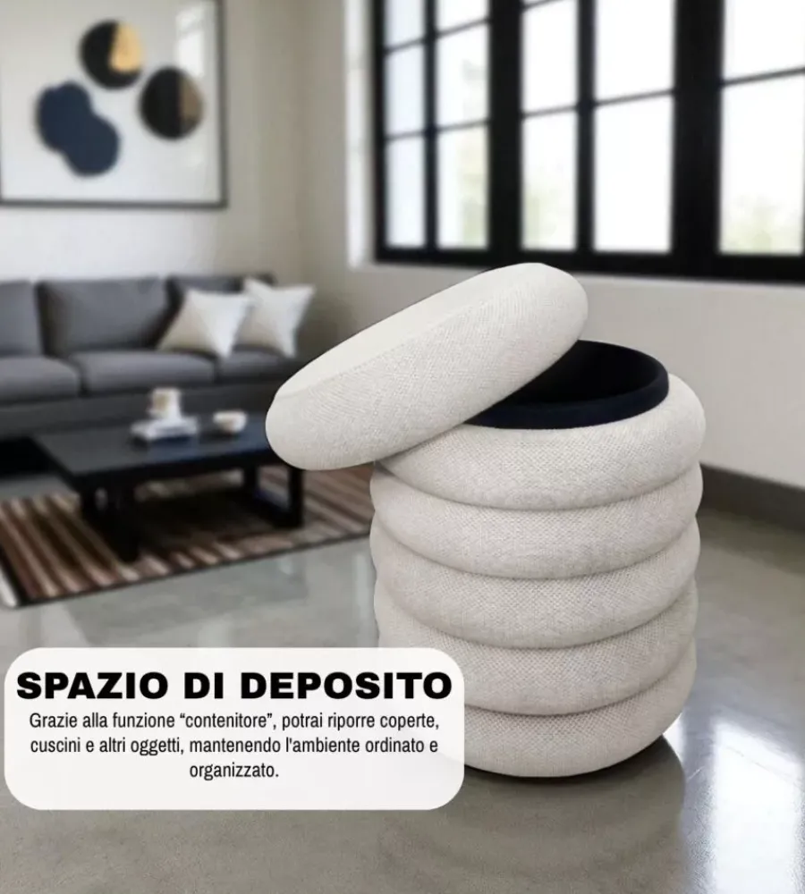 BellaHome Poltrone E Pouf|Pouf contenitore avorio 38x38x45 cm