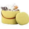 Poltrone E Pouf- Pouf giallo con contenitore e maniglia in ecopelle, 42x30x36cm