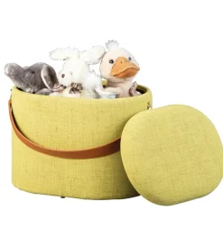 Poltrone E Pouf- Pouf giallo con contenitore e maniglia in ecopelle, 42x30x36cm