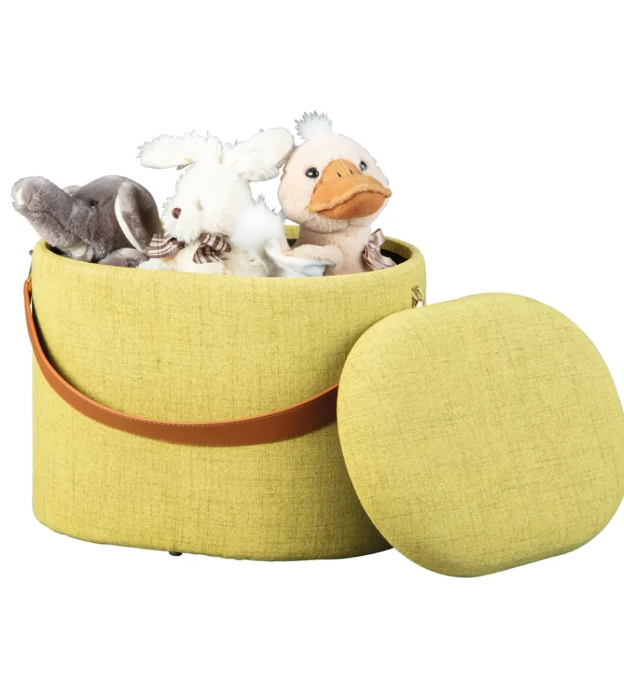 Poltrone E Pouf- Pouf giallo con contenitore e maniglia in ecopelle, 42x30x36cm
