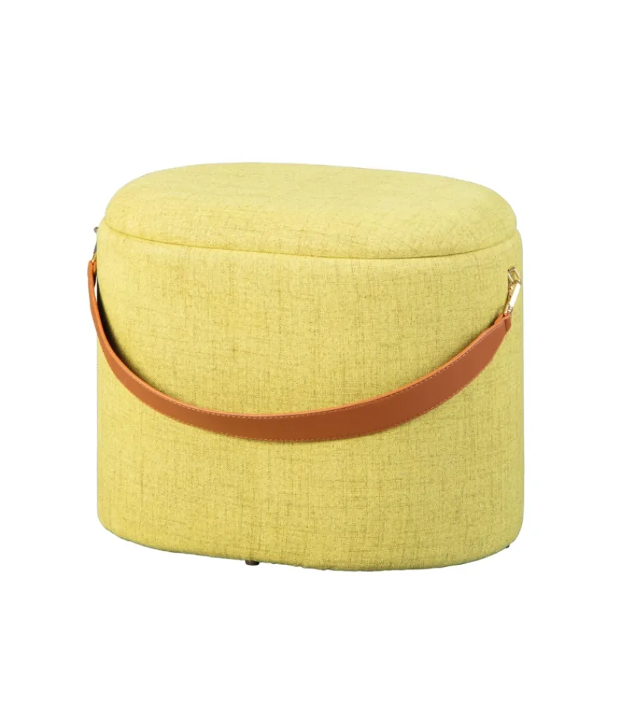 Poltrone E Pouf- Pouf giallo con contenitore e maniglia in ecopelle, 42x30x36cm