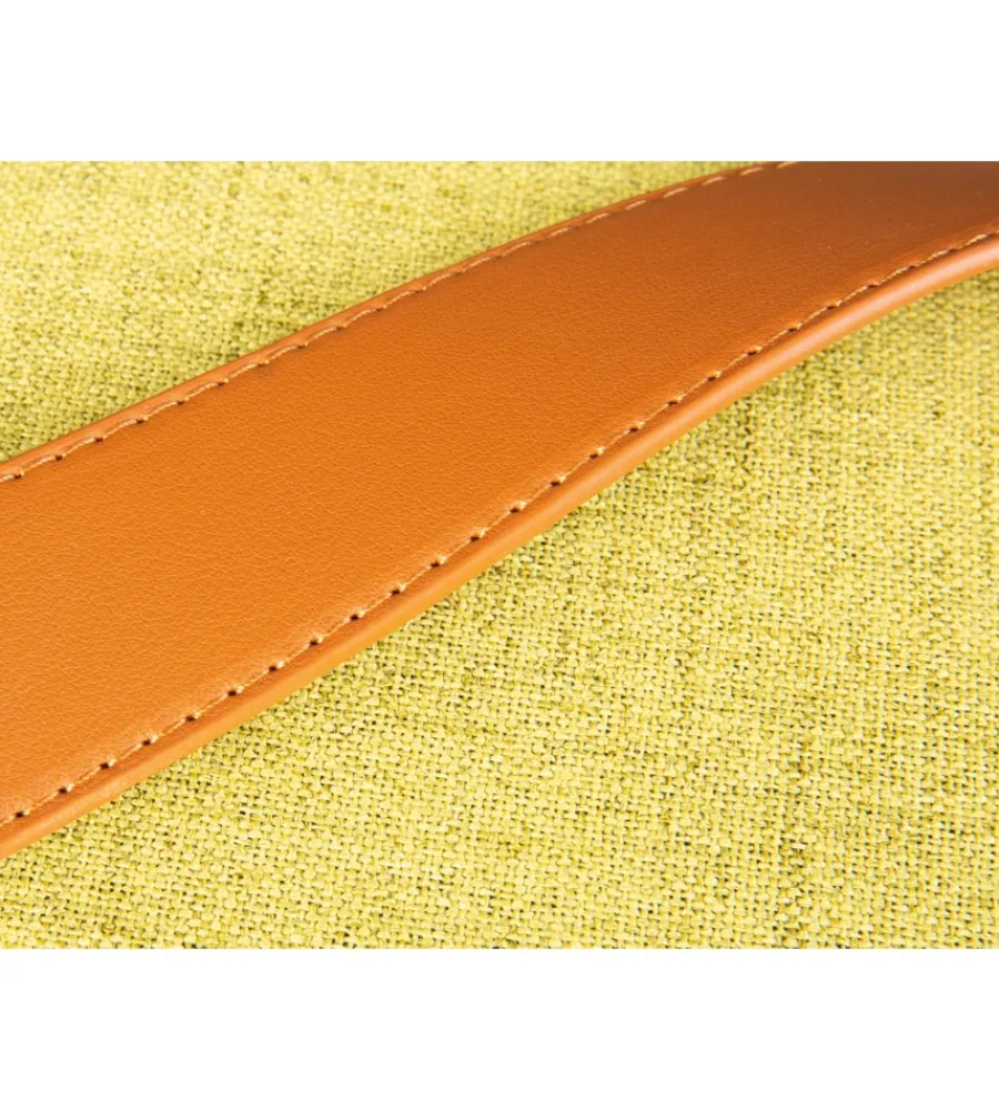 Poltrone E Pouf- Pouf giallo con contenitore e maniglia in ecopelle, 42x30x36cm