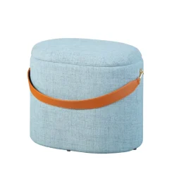 Poltrone E Pouf|Pouf grigio con contenitore e maniglia in ecopelle, 42x30x36cm