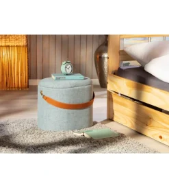 Poltrone E Pouf|Pouf grigio con contenitore e maniglia in ecopelle, 42x30x36cm