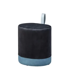 Poltrone E Pouf|Pouf nero e azzurro con maniglia in ecopelle, 38x32,5x43 cm