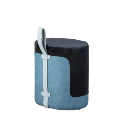Poltrone E Pouf|Pouf nero e azzurro con maniglia in ecopelle, 38x32,5x43 cm