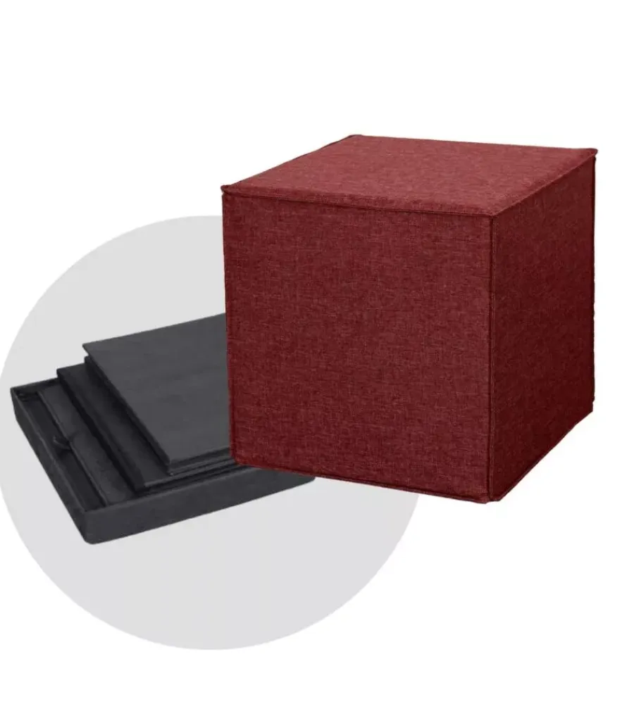 Online Pouf pieghevole "dado" in tessuto rimovibile bordeaux, 41x41x41 cm Poltrone E Pouf
