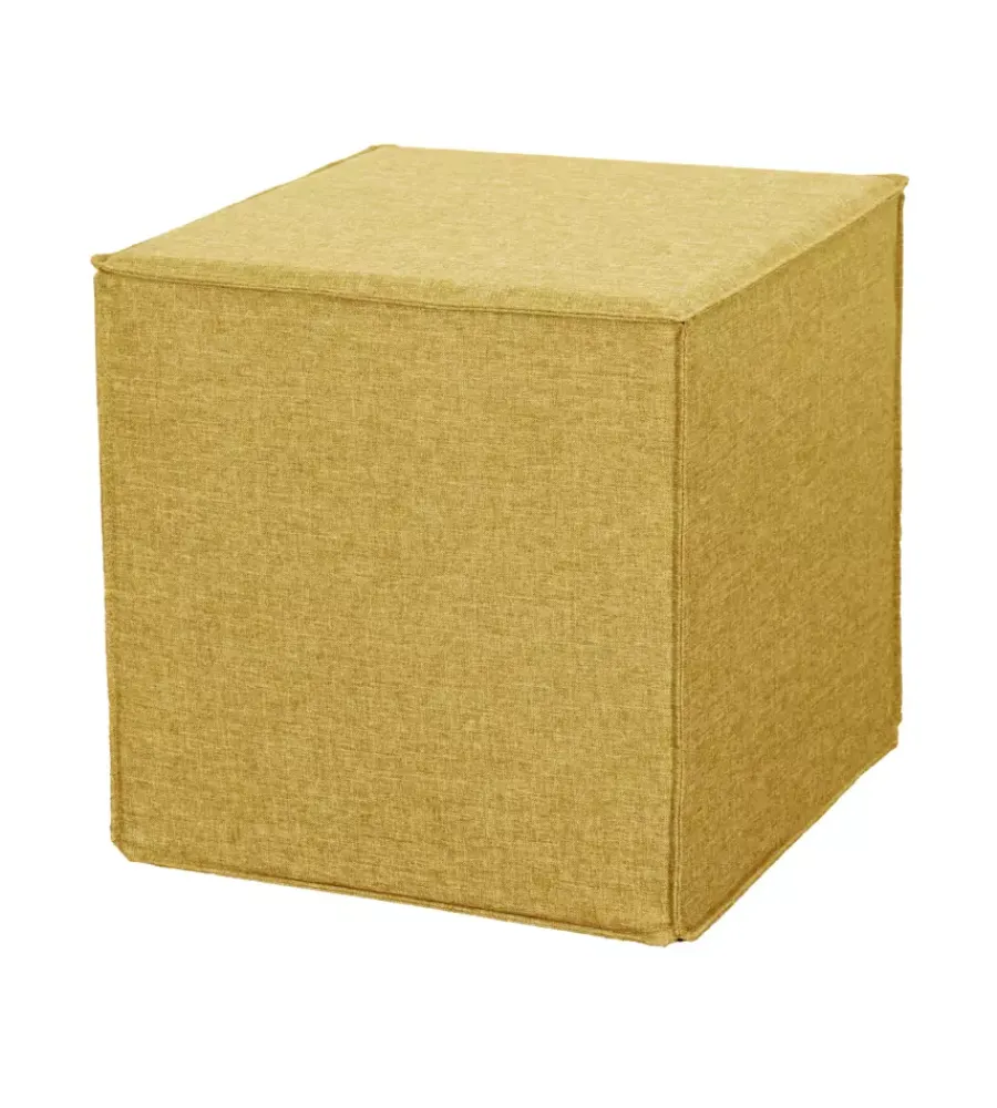 Poltrone E Pouf-BellaHome Pouf pieghevole "dado" in tessuto rimovibile ocra, 41x41x41 cm