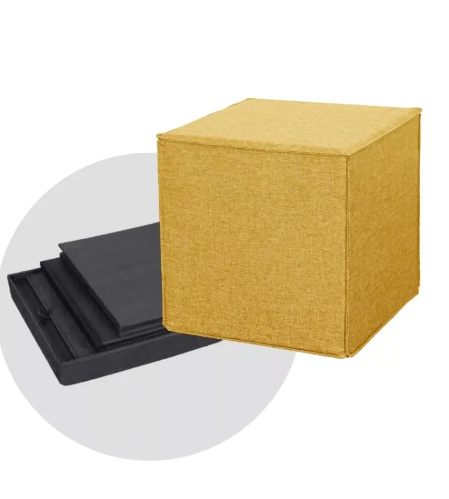 Poltrone E Pouf-BellaHome Pouf pieghevole "dado" in tessuto rimovibile ocra, 41x41x41 cm