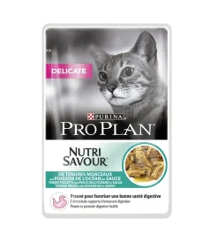 Alimenti Umido Gatto-Purina Pro plan delicate,  alimento umido per gatto, teneri pezzetti in salsa con pesce dell'oceano.