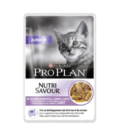 Purina Alimenti Umido Gatto|Pro plan  junior, alimento umido per gatto, teneri pezzetti in salsa con tacchino.