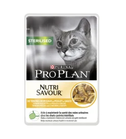 Sale Pro plan  sterilised, alimento umido per gatto, teneri pezzetti in salsa  con pollo. Alimenti Umido Gatto