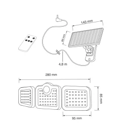 Illuminazione Per Esterno- Proiettore orientabile a led solare - con 3 pannelli - 108 led
