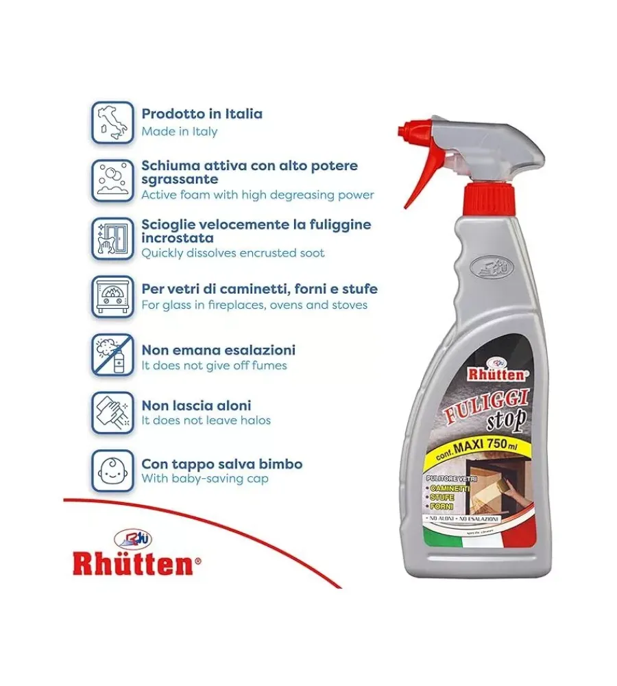 Detersivi E Accessori- Pulitore vetri specifico per stufe a pellet - rhutten 750 ml