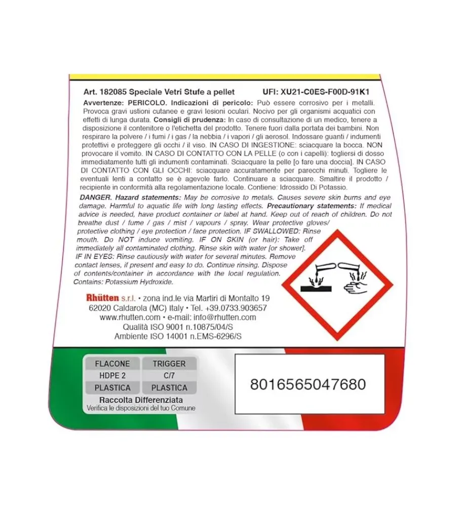 Detersivi E Accessori- Pulitore vetri specifico per stufe a pellet - rhutten 750 ml