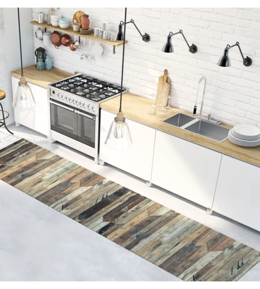 Tessile D'Arredo|Runner in vinile vintage wood, 50x240 cm