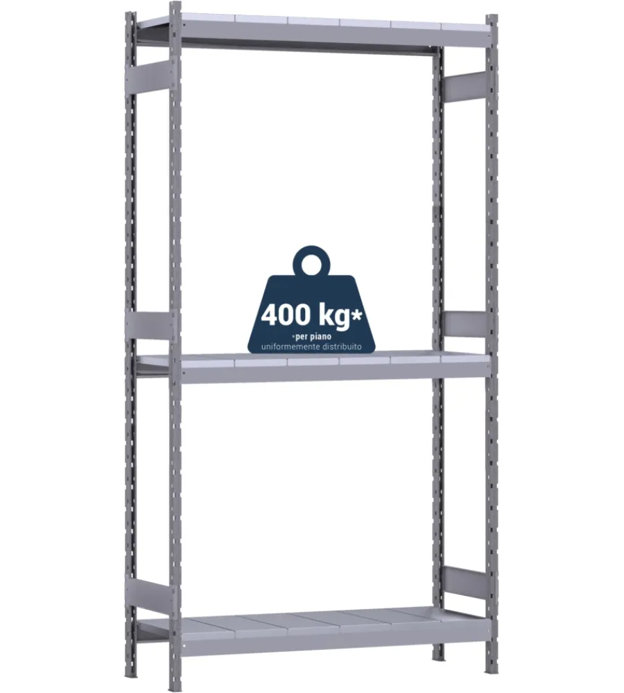 Officina E Garage-Grima Scaffale 3 ripiani in metallo "kompos" grigio portata 1200 kg 186x50x240 cm