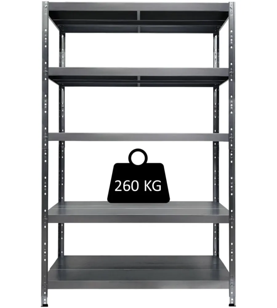 Officina E Garage-Grima Scaffale 5 ripiani in metallo "maciste" grigio portata 260 kg 100x50x195 cm