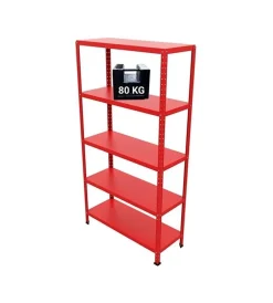 Grima Officina E Garage|Scaffale 5 ripiani in metallo "ettore" rosso portata 400 kg 100x40x187 cm