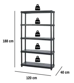 Riponimento In Resina|Scaffale 5 ripiani in polipropilene 