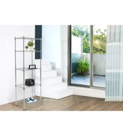Decorazione Ambienti-Easy System Scaffale ad incastro in metallo cromato 5 ripiani, 59x34x174 cm