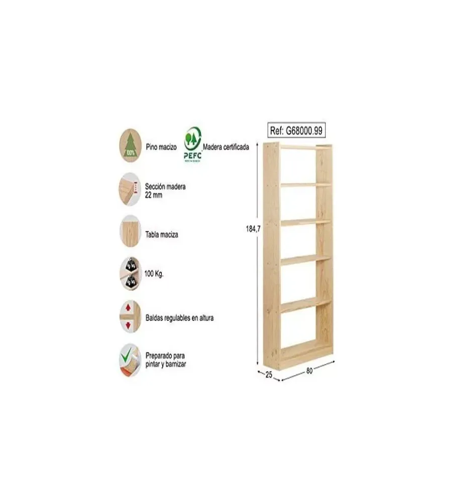 Scaffali In Legno- Scaffale in legno gala con ripiani larghezza 80 cm