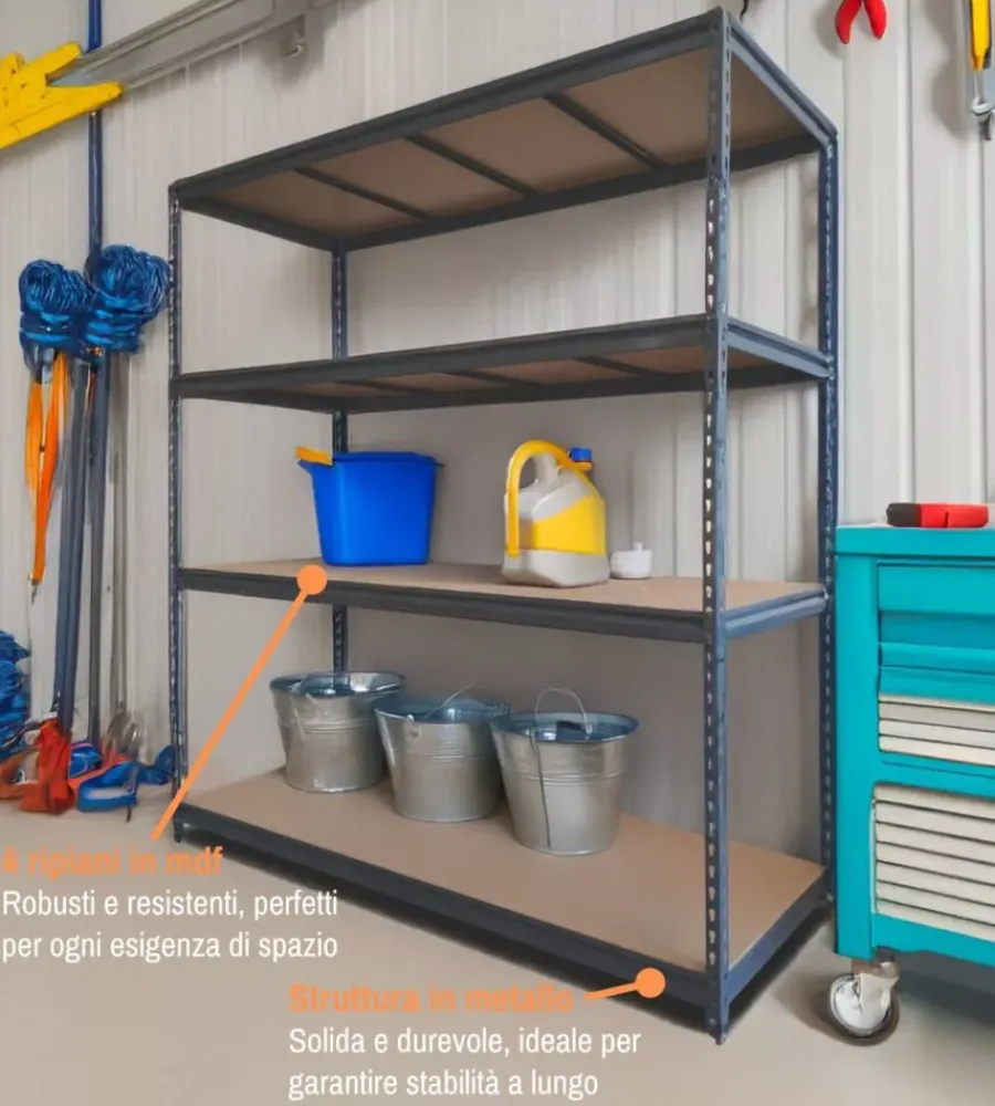 Officina E Garage-Easy System Scaffale in metallo 4 ripiani easy sistem portata 1200 kg 180x60x180 cm