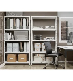 Officina E Garage-Grima Scaffale in metallo bianco ad incastro con 4 ripiani, 75x30x145 cm -
