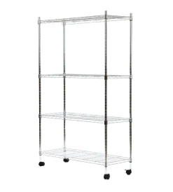 Decorazione Ambienti|Scaffale in metallo cromato 4 ripiani con ruote, 89x34x142 cm