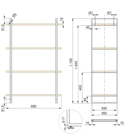 Scaffale lader con struttura e ripiani acciaio e legno, 115 cm Armadi