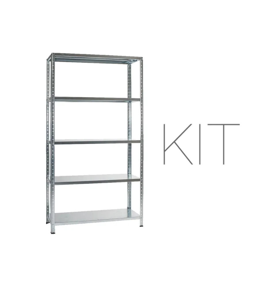 Grima Officina E Garage|Scaffale metallico in kit zincato con 5 ripiani e portata totale 325 kg, 100x40x185 cm