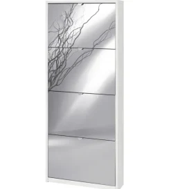Scarpiera bianca con 4 ante a specchio, 63x18x154 cm Scarpiere