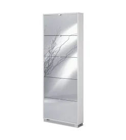 Sarmog Scarpiere|Scarpiera bianca con 5 ante a specchio, 66x181x14 cm