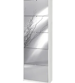 Sarmog Scarpiere|Scarpiera bianca con 5 ante a specchio, 63x29x190 cm