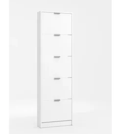 BellaHome Scarpiere|Scarpiera bianca con 5 ante, 58x18x192 cm