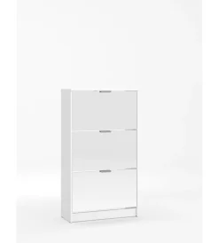Scarpiere-BellaHome Scarpiera bianca con 3 ante a specchio, 67x28x119 cm