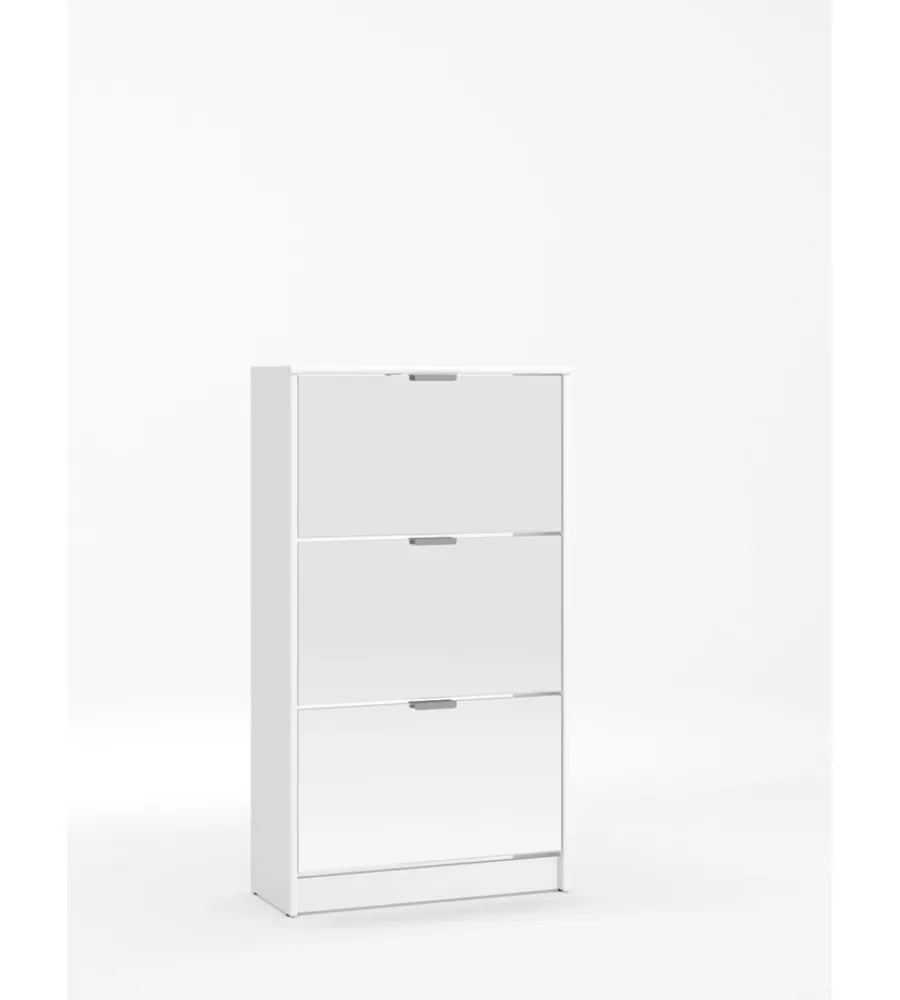 Scarpiere-BellaHome Scarpiera bianca con 3 ante a specchio, 67x28x119 cm