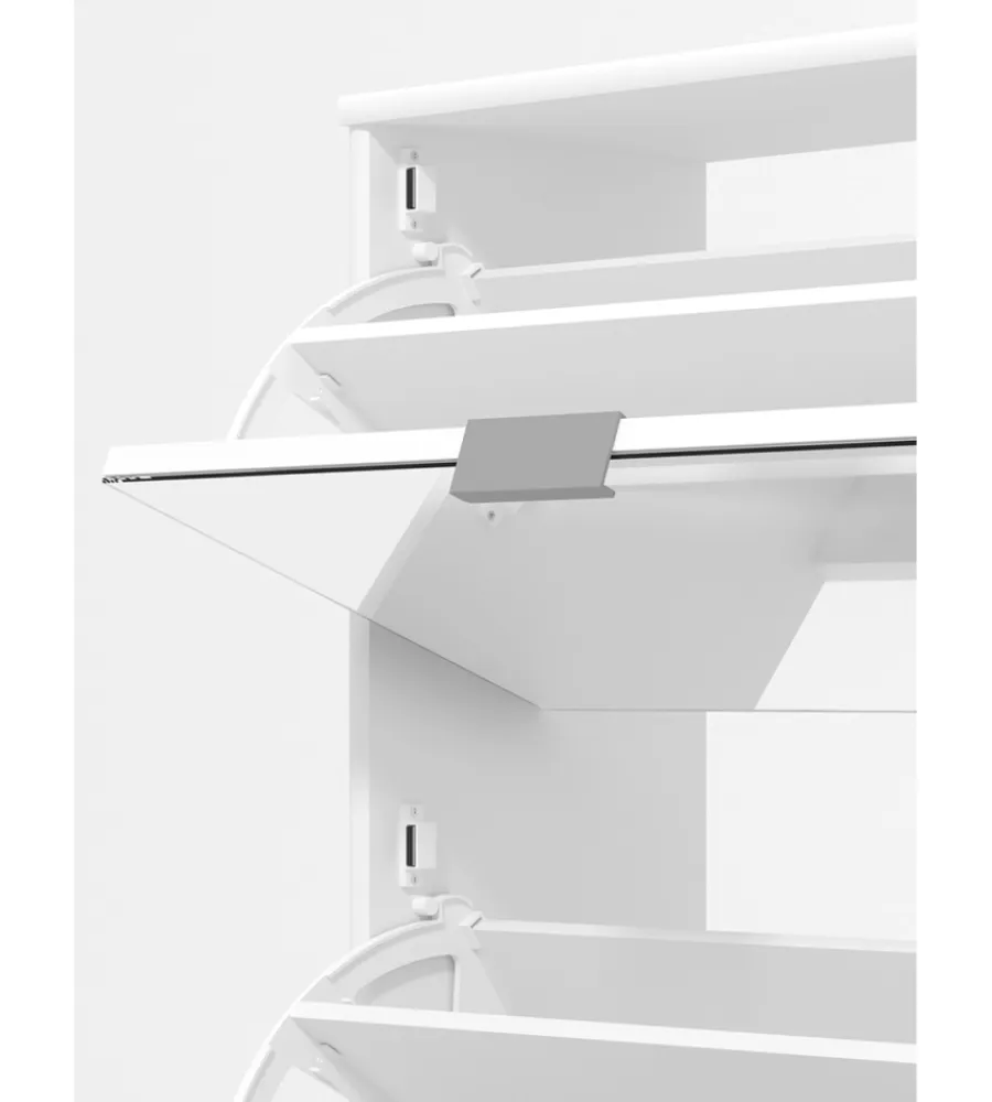 Scarpiere-BellaHome Scarpiera bianca con 3 ante a specchio, 67x28x119 cm