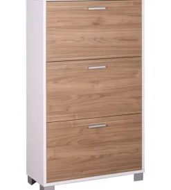 Scarpiere-Sarmog Scarpiera bianca e noce con 3 ante, 70x29x118 cm