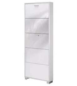 Sarmog Scarpiere|Scarpiera bianco lucido e fiammato con 5 ante, 70x190x18 cm