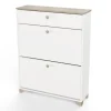 Scarpiere|Scarpiera "izzy" bianca e quercia con 2 ante e 1 cassetto, 80,8x24,4x104,3 cm