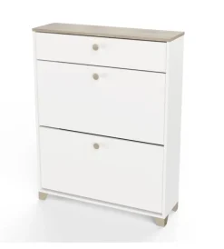 Scarpiere|Scarpiera "izzy" bianca e quercia con 2 ante e 1 cassetto, 80,8x24,4x104,3 cm