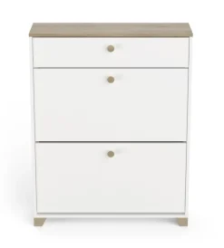 Scarpiere|Scarpiera "izzy" bianca e quercia con 2 ante e 1 cassetto, 80,8x24,4x104,3 cm